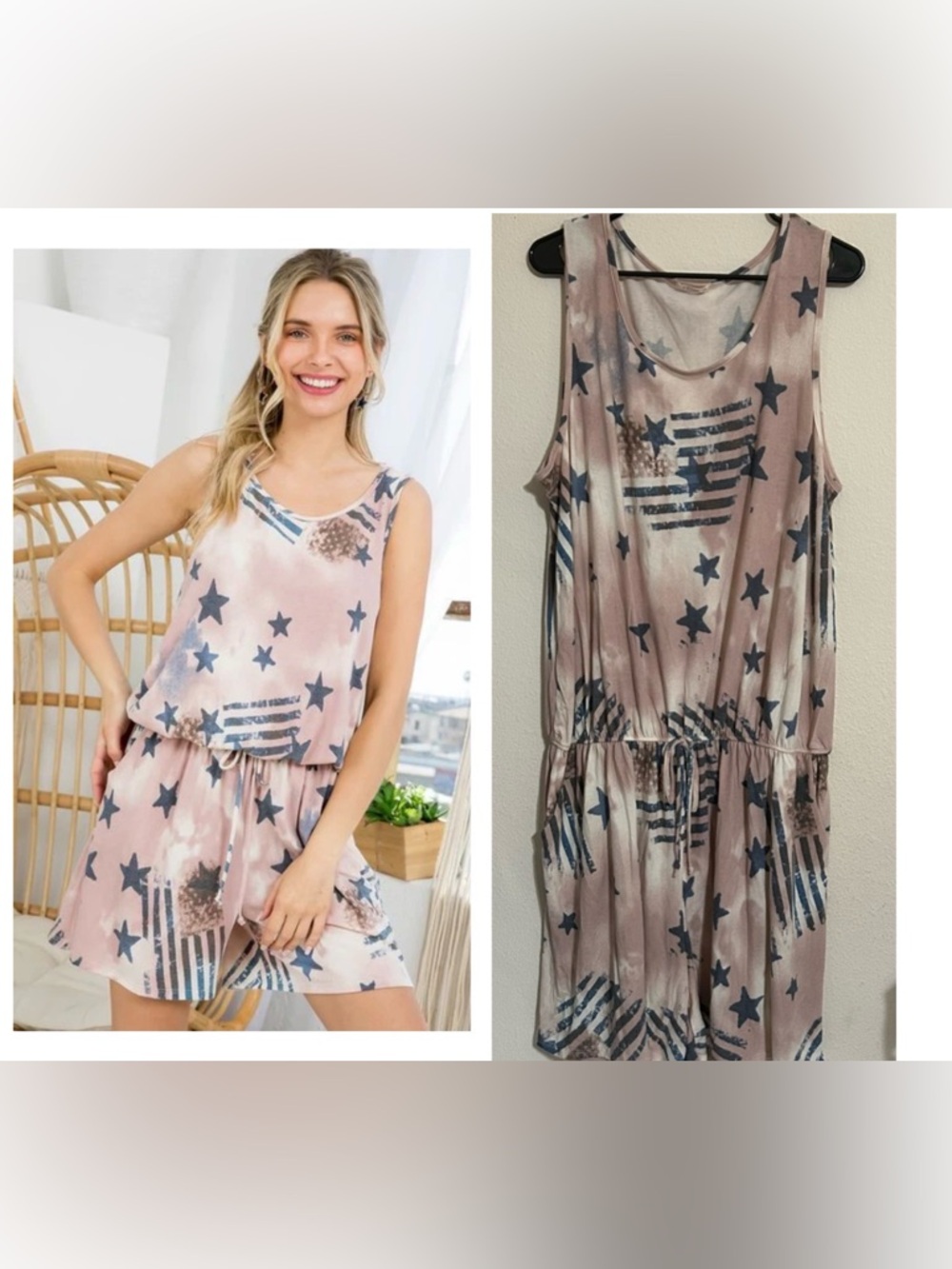 E-Luna - Plus fourth of July tank top romper